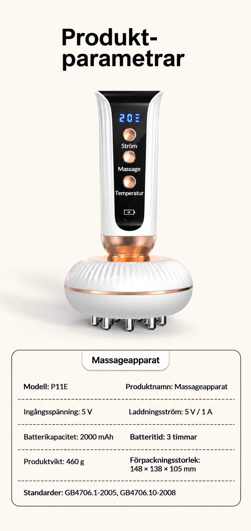 Elektrisk värme massageborste för hårbotten & kropp